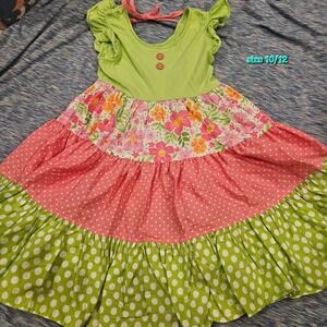 Eleanor Rose Flower twirl dress green pink orange‎ size 10/12